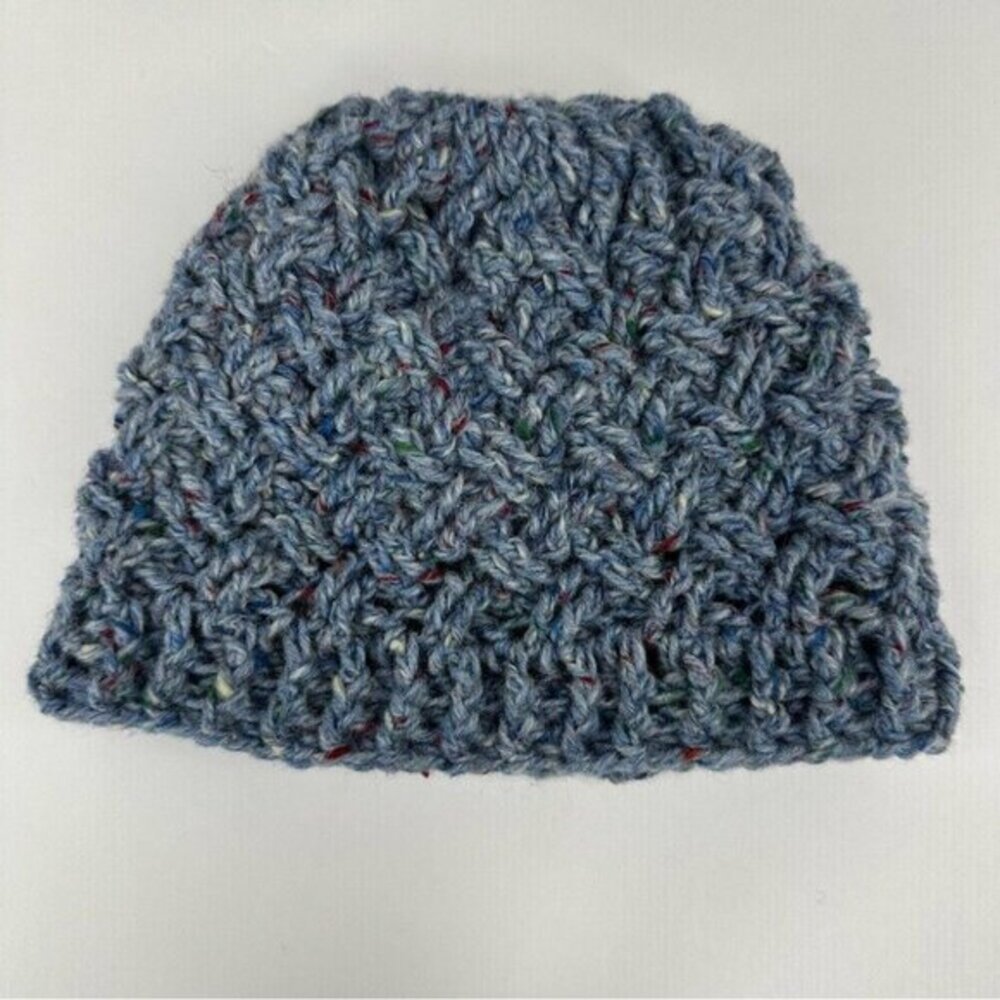 Created By Cyd Ireland Donegal Tweed Wool Beanie Hat Blue Basketweave Womens NEW - Picture 6 of 10